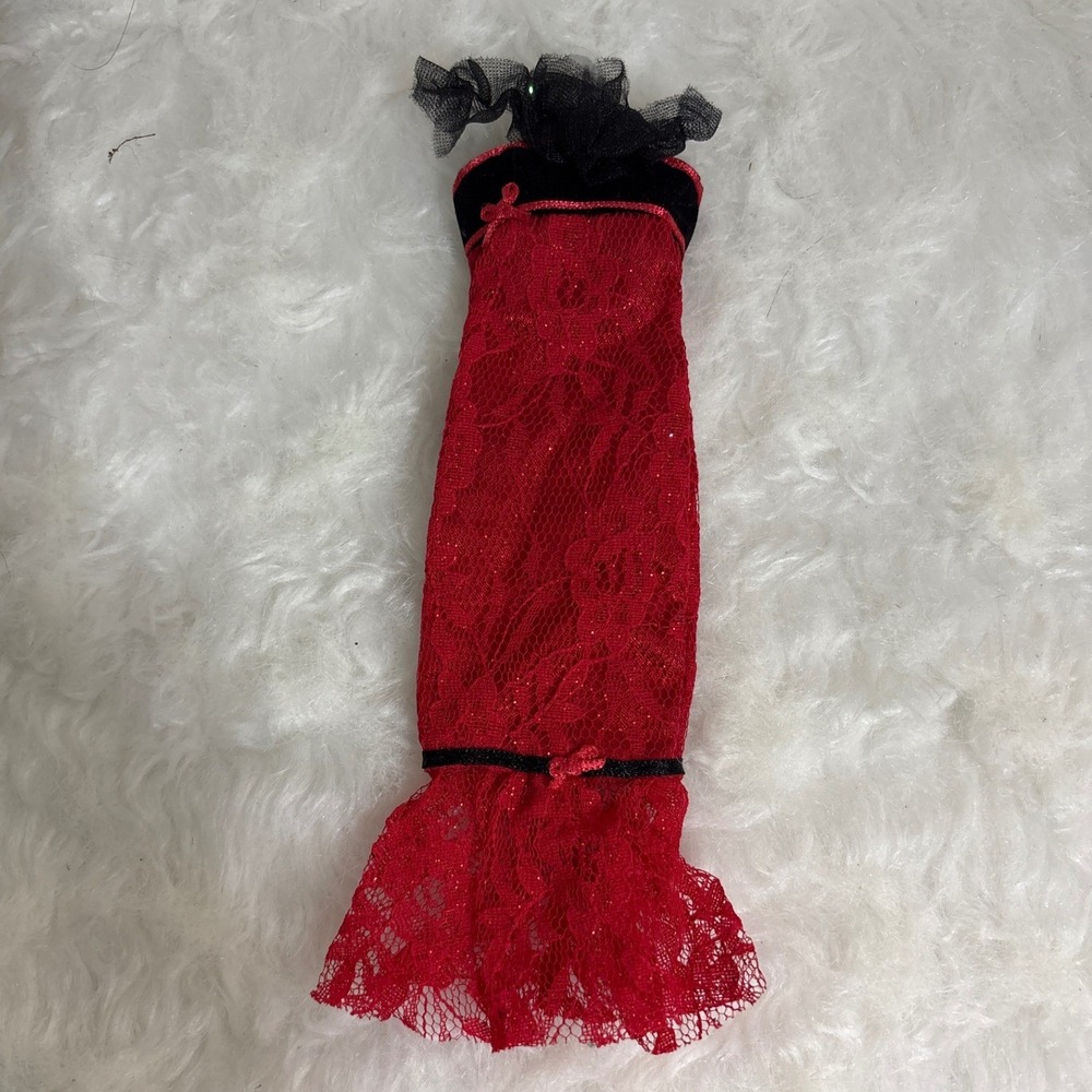 Unbranded Doll Dress 11.5" Fashion Doll Red Black Lace Mermaid Gown Excellent